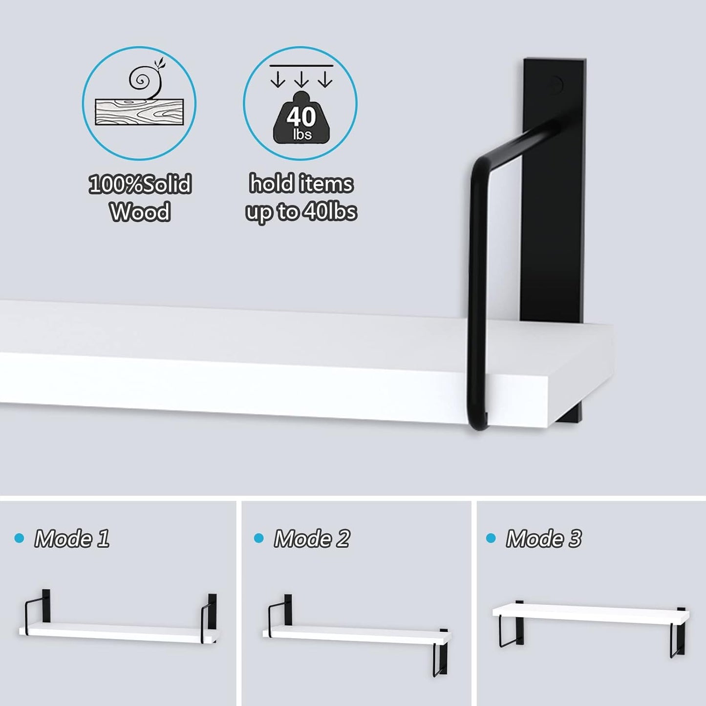 Floating Shelves - 24 Inch Wall Mounted Set of 3, Rustic Wood Shelves for Living Room Storage and Wall Decor (White)