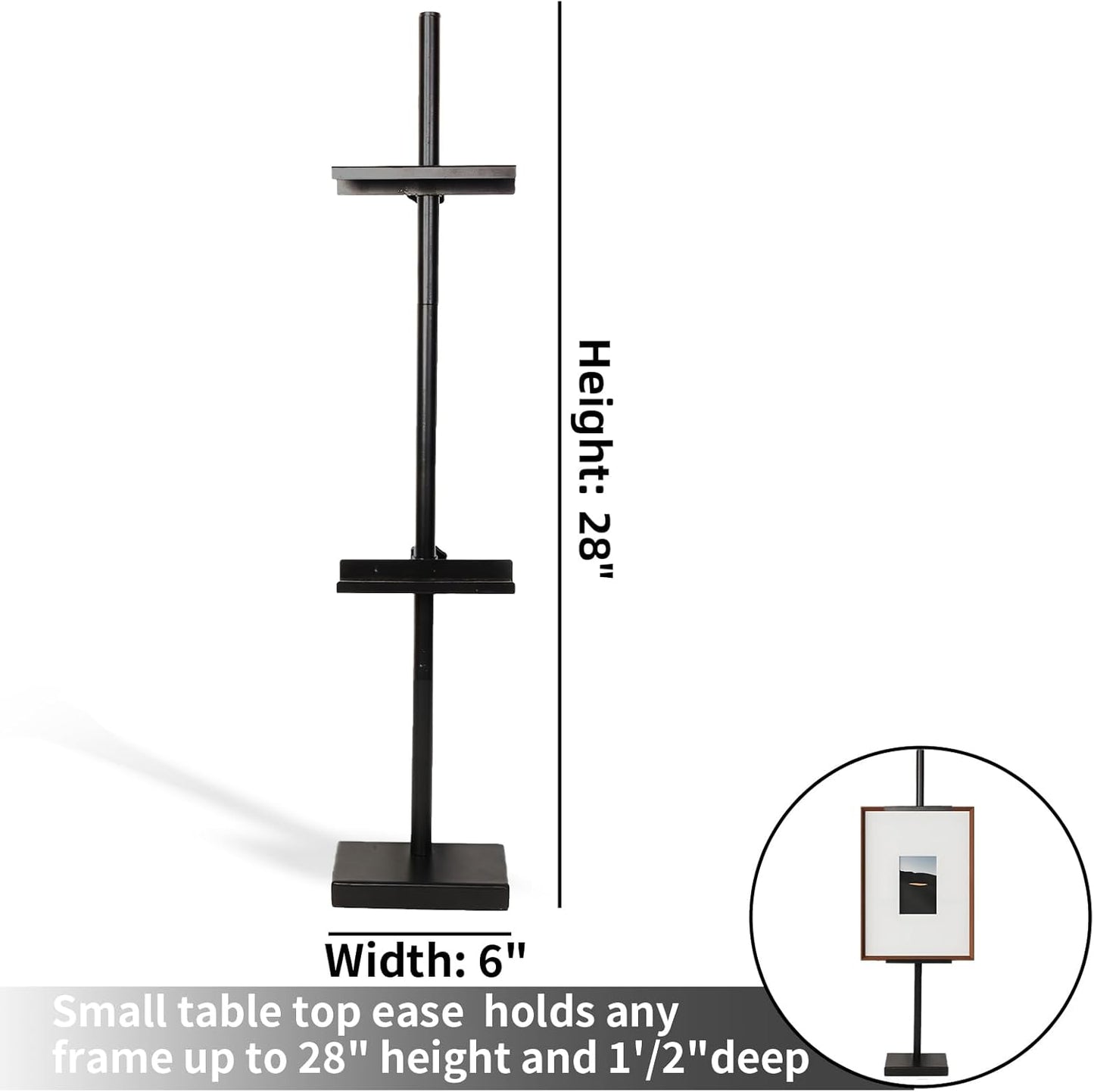 Adjustable Tabletop Easel Stand for Picture Frames & Canvas - All-Metal Display Easel with 28" Height, Table Top Frame Holder for Artwork, Photo Stand, Metal Easels for Table Display (Black) (Black)