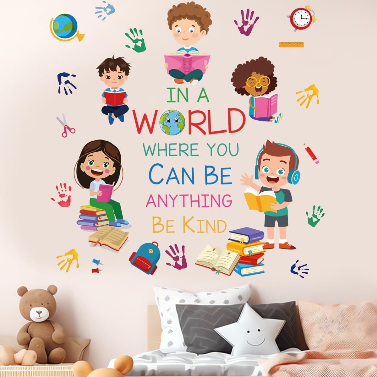 Be Kind Quotes Wall Decals Peel and Stick Vinyl Quotes Stickers Colorful Lettering Inspirational Wall Decal Wall Art for Kids Room Nursery Bedroom Wall Decor Family Wall Stickers Decor