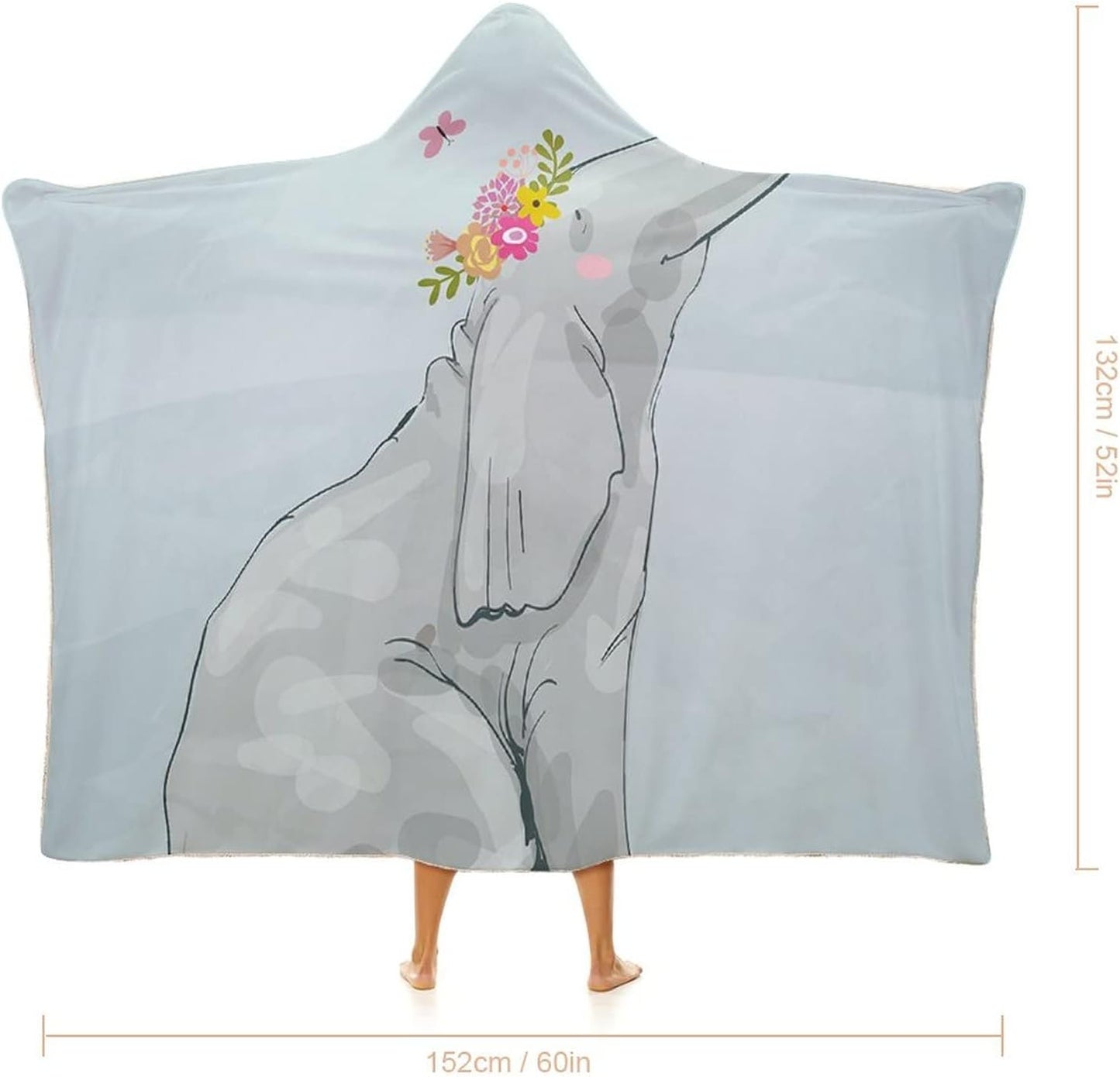 Throw Blankets, Nursery Decor Wearable Hooded Blanket for Adults, Elephant Little Mouse Friendship Fun Art, Soft Warm Cozy, 60 x 80inches, Studying Reading Snuggling Napping Office, Multicolor