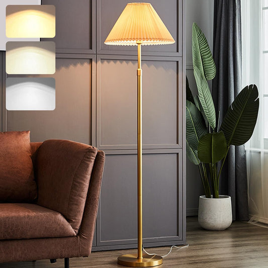 Modern Floor Lamp for Living Room Adjustable Height Standing Lamp with Linen Lampshade 3 Color Temperatures Gold Brass Tall Pole Light Luxury Floor Lamps for Reading Bedroom Office