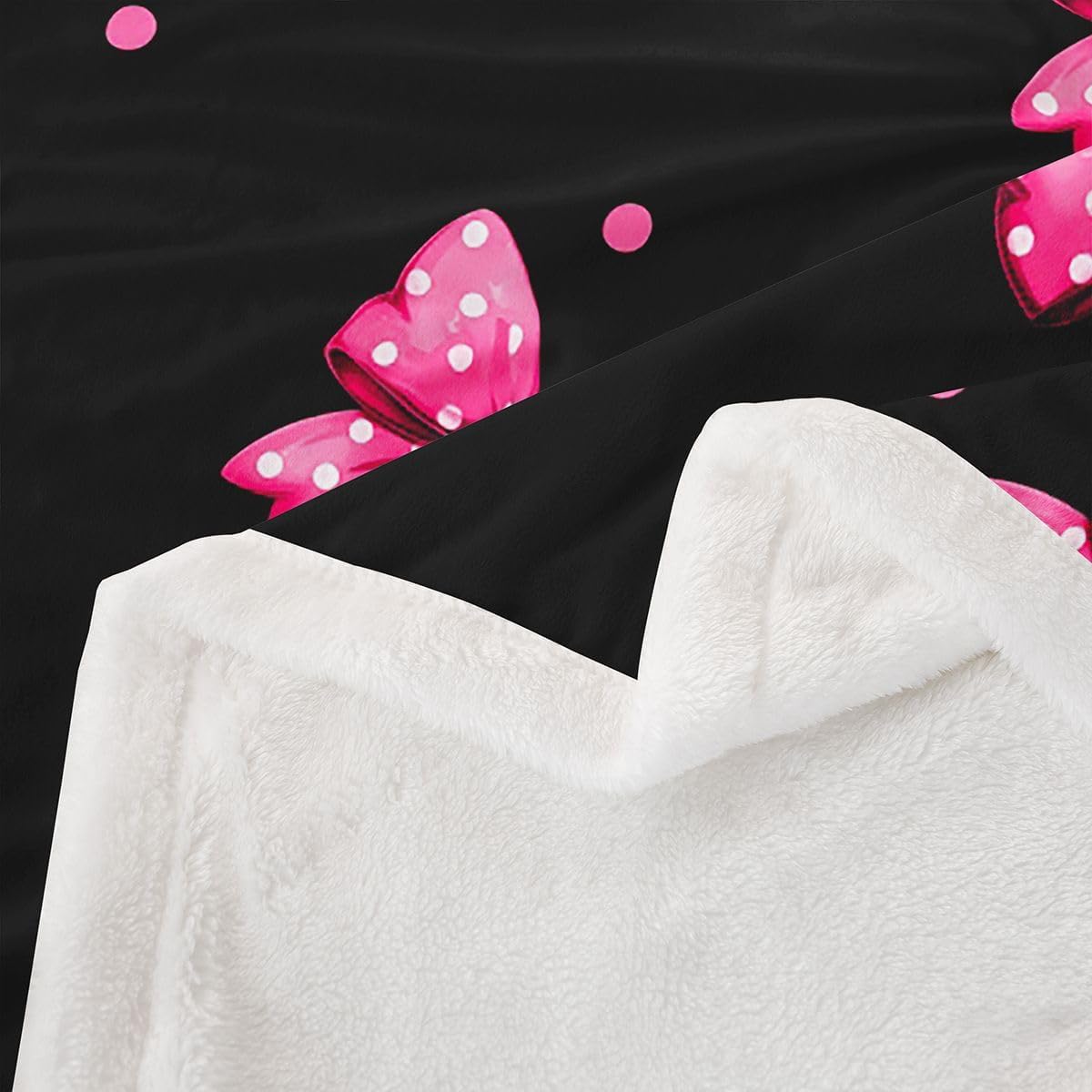 Feelyou Pink Bow Sherpa Throw Blanket for Couch Cute Polka Dot Super Soft Cozy Fleece Kawaii Bow Tie Blanket for Winter, Plush Throw Princess Decor Baby 30"x40" All Season
