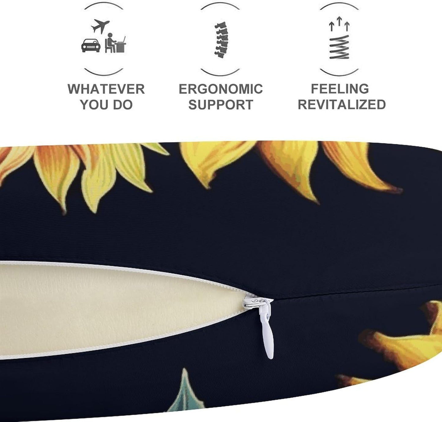 Summer Sunflower Neck Pillow Memory Foam U Shaped Pillows Portable Pillows for Shoulder Travel Head Support Pillow with Concealed Zipper for Airplane Car Home Office