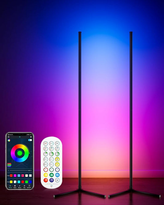 LED Corner Floor Lamp 2 Pack, 65" Tall Smart RGB Floor Lamp with APP and Remote Control, Ambient Lighting Color Changing Standing Lamps with Music Sync and Timing for Living Room, Bedroom, Gaming Room