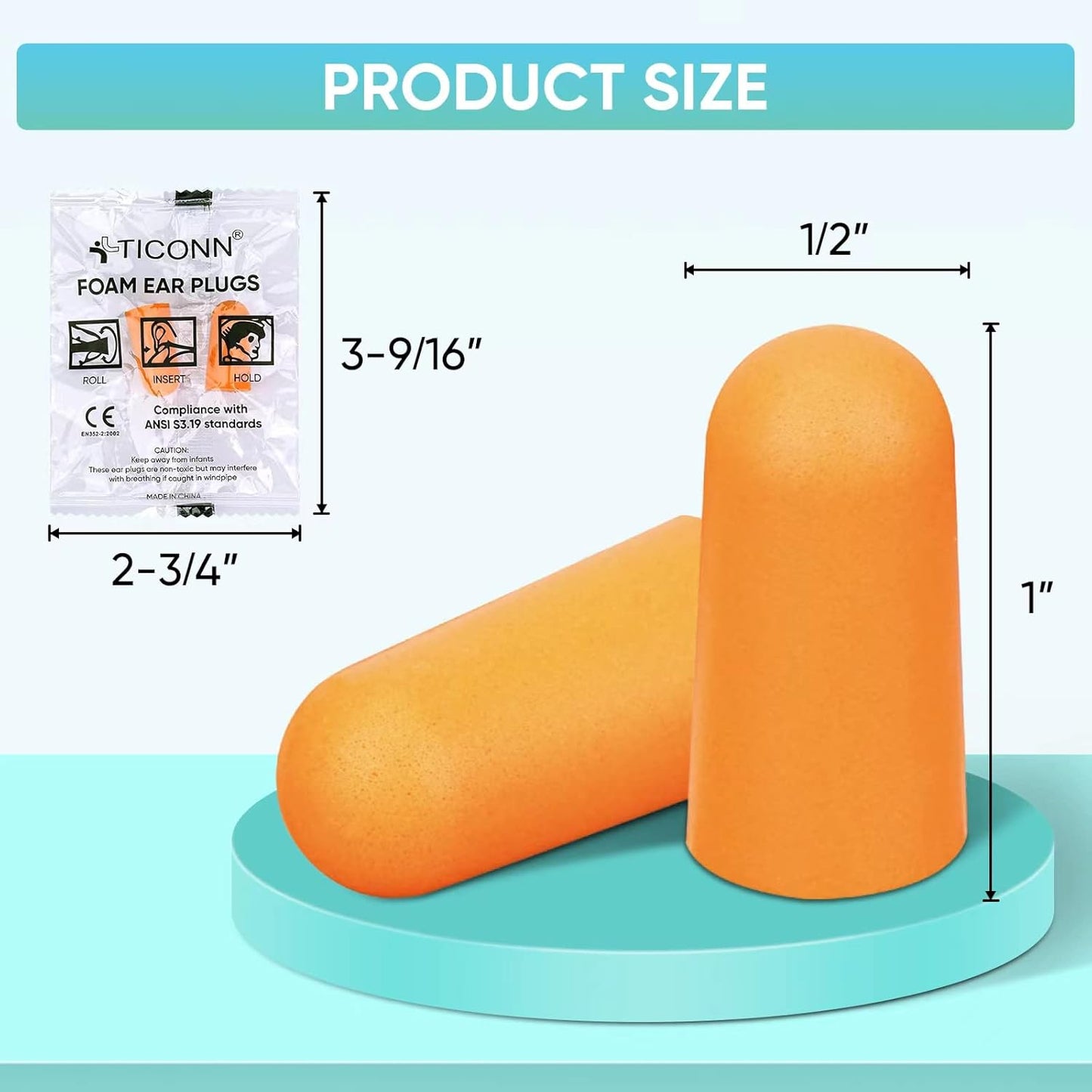 TICONN 40 Pairs Foam Ear Plugs, Individually Wrapped 32dB NRR Noise Reduction Earplugs for Sleeping Hearing Protection Travel Study Concentration Construction Site (40Pairs)