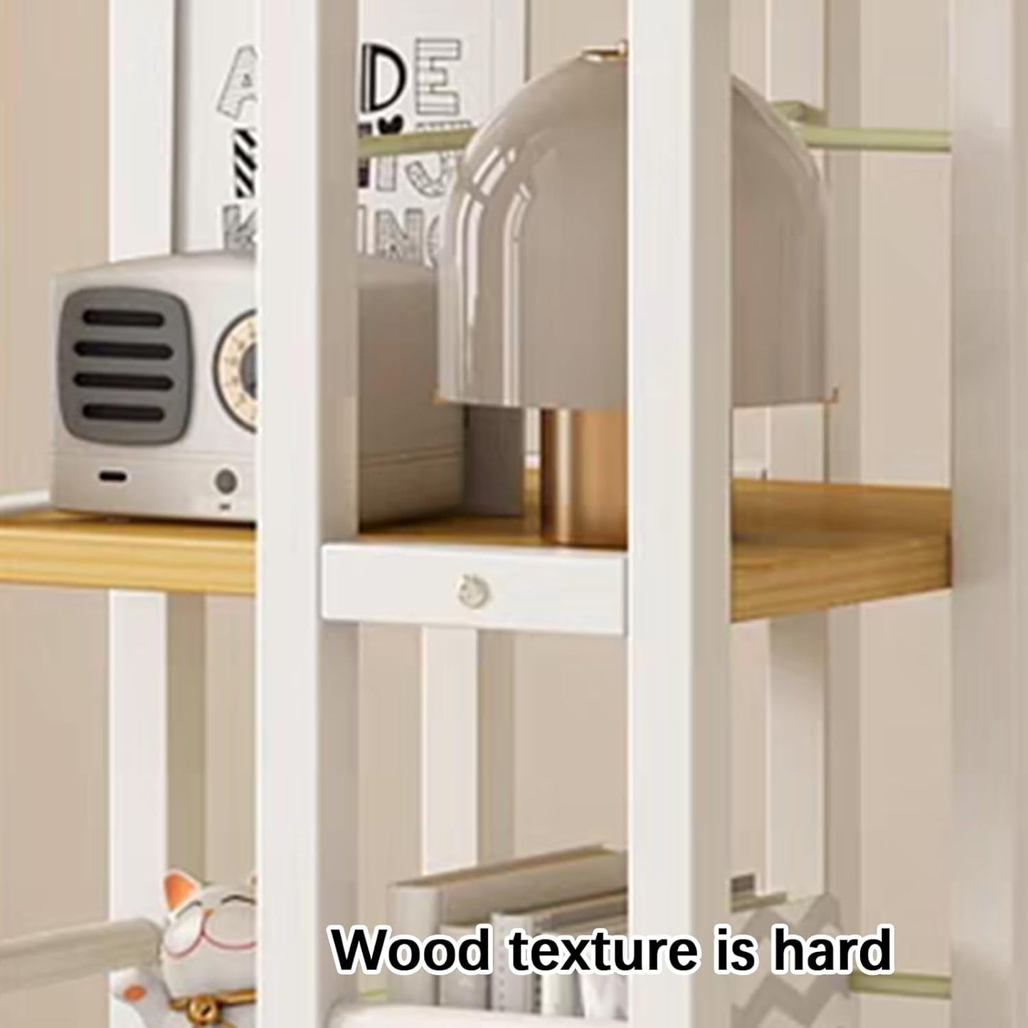 360° Rotating Bookshelf, 4 Tiers Unit Storage Display Rack with Universal Wheels, Floor Standing CD Rack, for Bedroom Living Room Home, Easy Assemble(White+Gray)