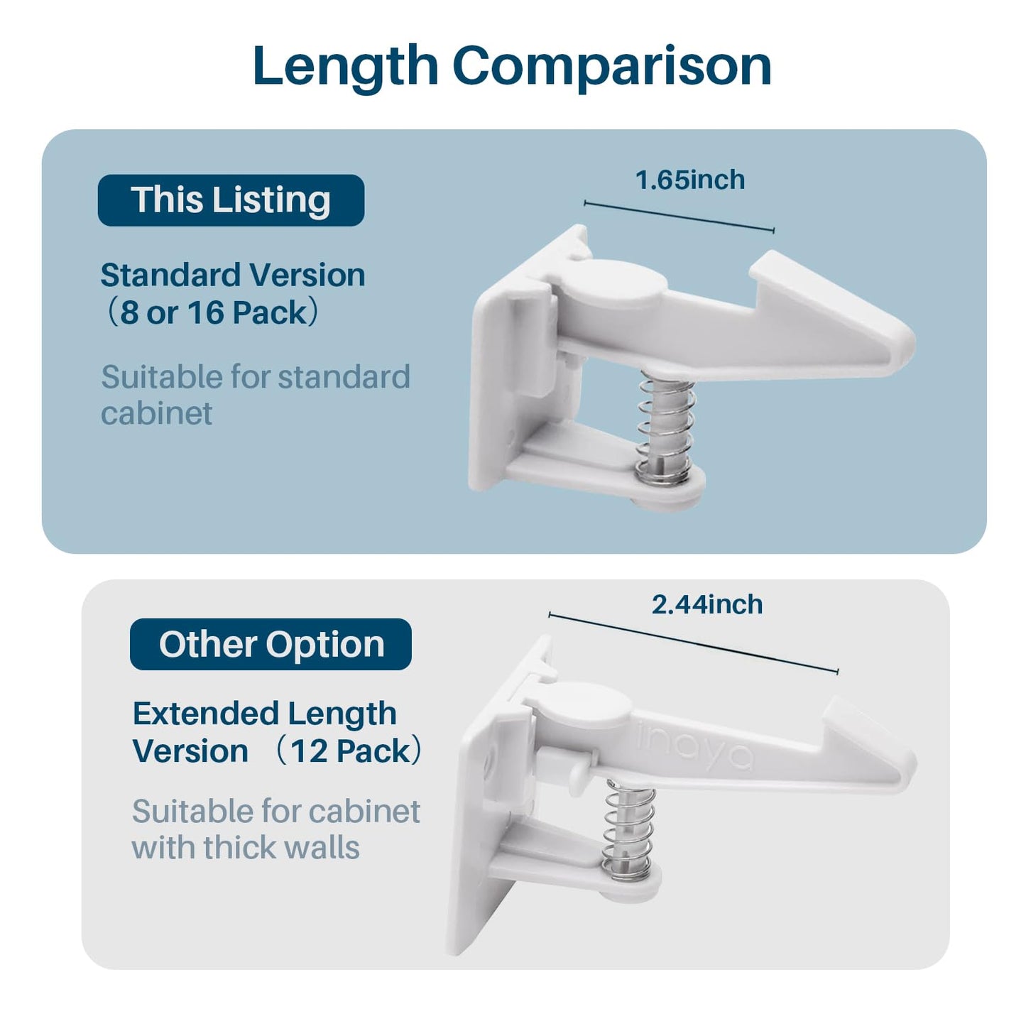 Inaya 16-Pack Cabinet Locks (Standard Length), Child Safety Latches - Baby Proofing Cabinets and Drawer Locks - 3M Adhesive - No Drilling & No Tools Required - Child Proof Your Home