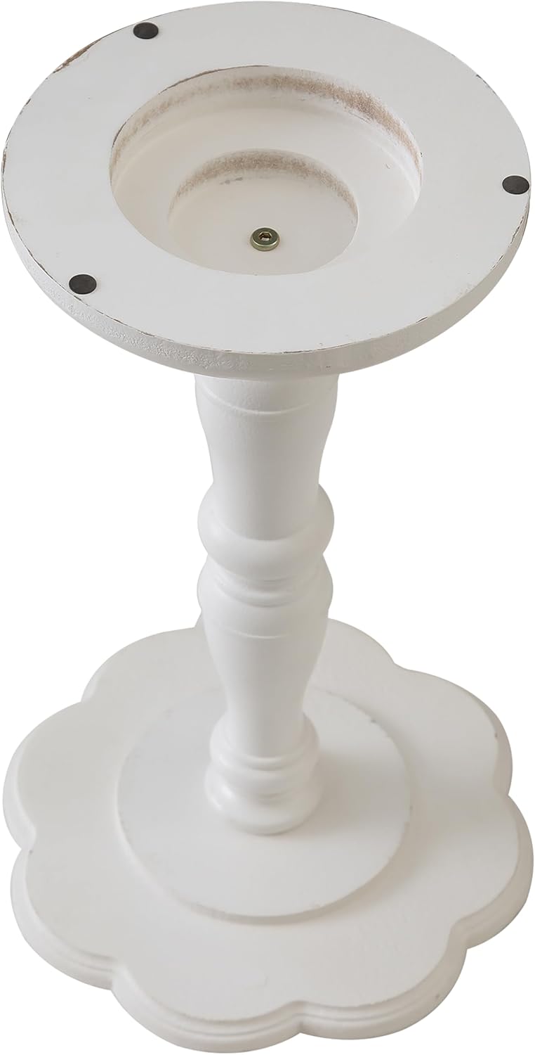 SOFE White Round Small Pedestal Side Table 19" Tall, Wooden Drink Tables for Small Spaces with Floral Shape Tabletop, Modern Accent Side Table, Living Room End Tables for Martini and Cocktail