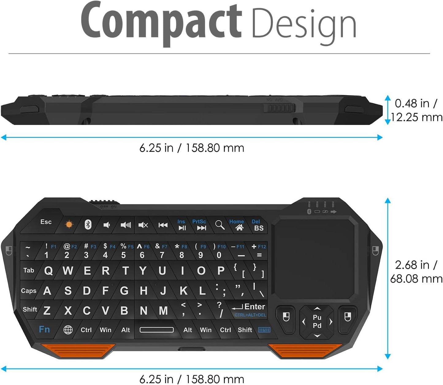 Fosmon Mini Bluetooth Keyboard (QWERTY Keypad), Wireless Portable with Touchpad, Compatible with Apple TV, Amazon Fire Stick, PS4, PS4 Pro, PS5, HTPC/IPTV, VR Glasses, Smartphones