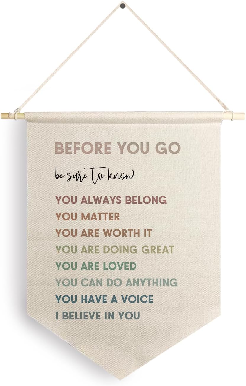 Qpenm Mental Health Sign Hanging Wall Canvas Banner, Boho Motivational Hanging Pennant Flag Prints, Positive Quote Home Wall Decor, Office Decorations for Work poster&prints