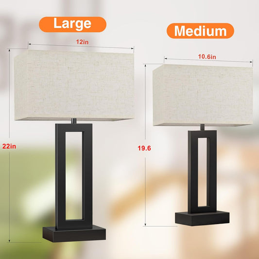 Seealle 22" Tall Living Room Lamps for Night Stands - Touch Bedside Lamp with USB C+A, 3 Way Dimmable Bedroom Lamps for End Tables Set of 2, Modern Night Stand Lamps for Bed Side(Cream&Black)