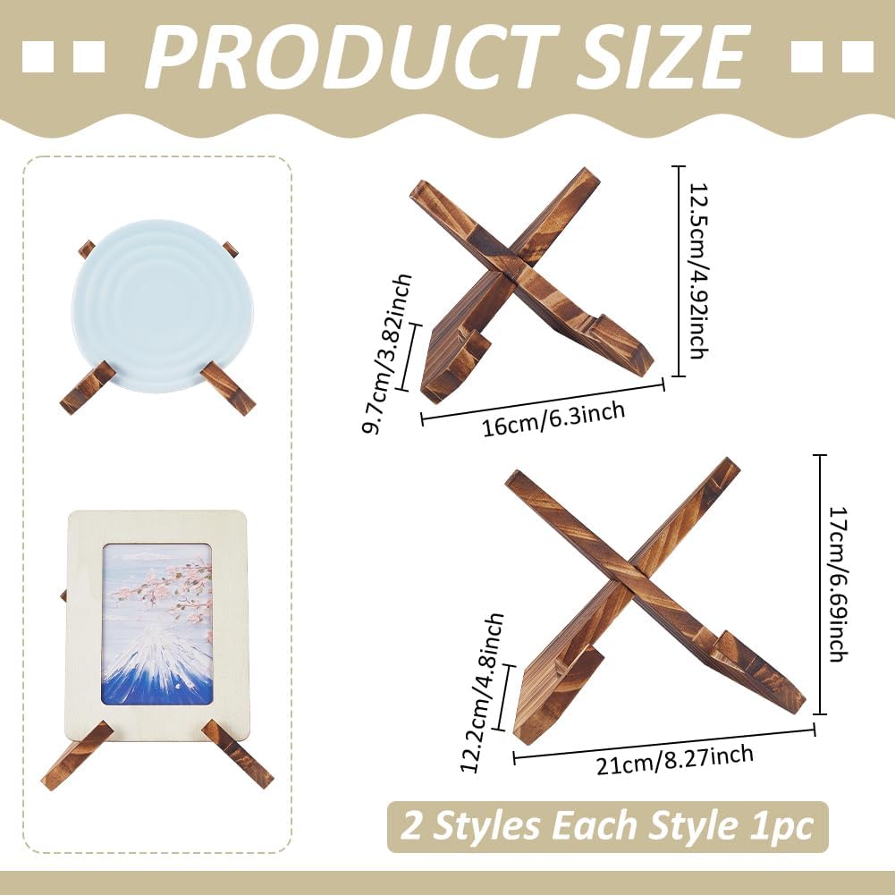 WADORN 2 Styles Wooden Plate Display Stand, 4.9 Inch 6.6 Inch Wood Plate Holder Stands for Display Wooden Decorative Picture Frame Holder for Dish Photo Platter Plaque Diploma Awards Vinyl Records