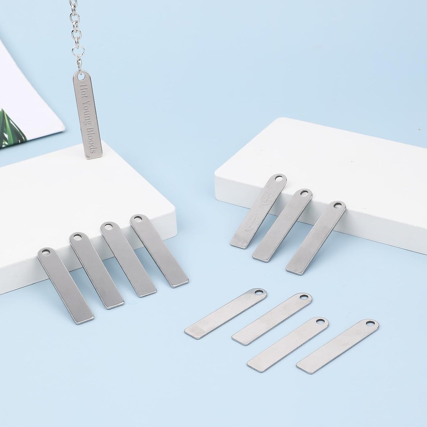 25 PCS Rectangle Blank Tags Stainless Steel Metal Stamping Engraving Blanks Stamping for Keychain Bookmark Dog Tag Metal Stamping and Jewelry Making 1.96 x 0.39 Inch