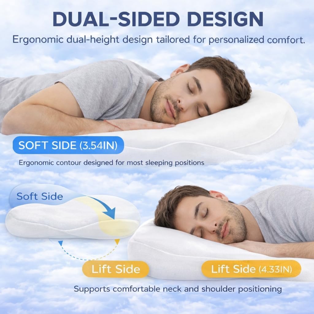 Ergonomic Memory Foam Cloud Pillow,Japanese One-Piece Molded Slow Rebound Design for Cervical Neck Relaxation & Support,Sofa,Bed Reading,Pregnancy,Side Sleepers,Knee & Leg Support,Travel (White)