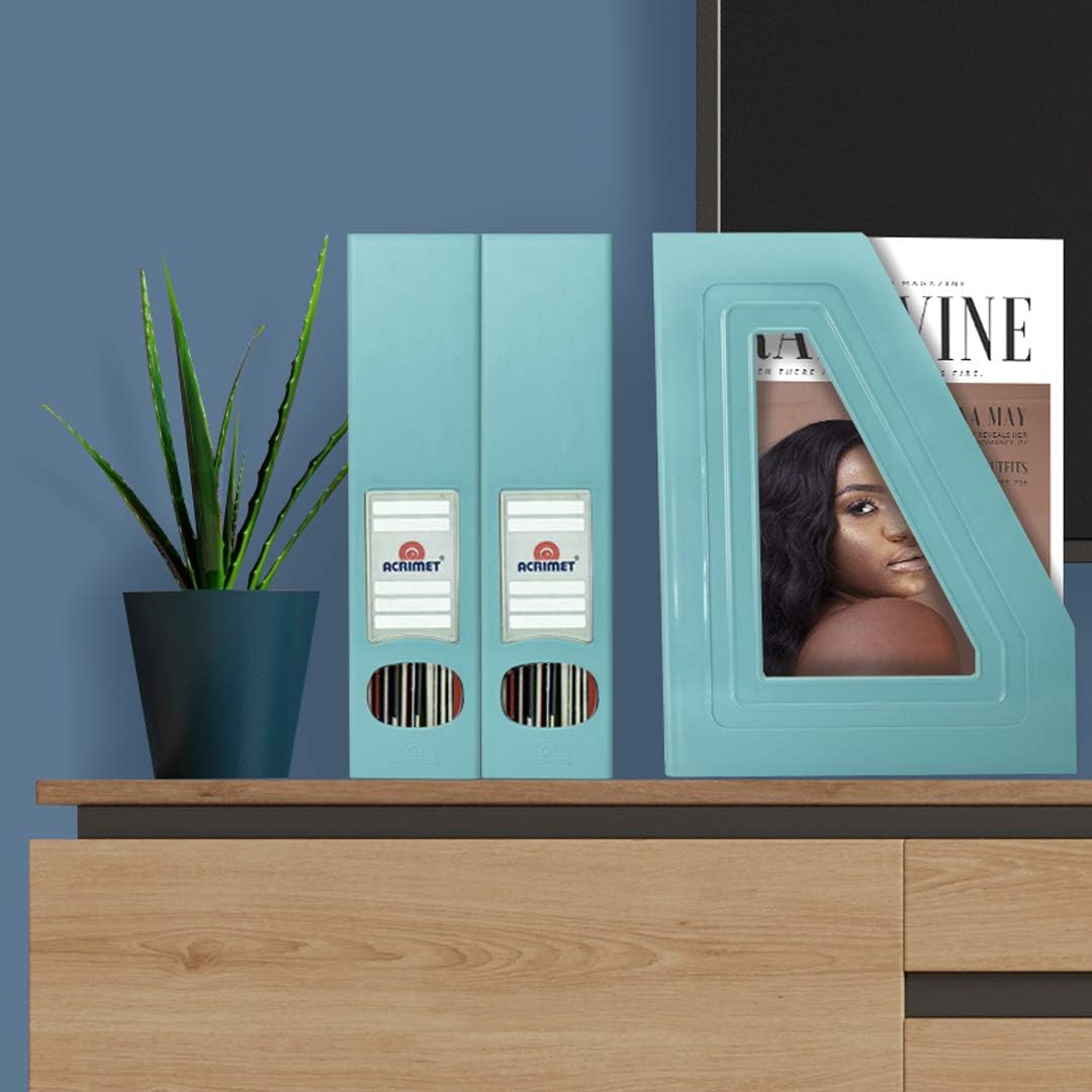 Acrimet Magazine File Holder – Vertical Rack for Documents, Folders and Mail, Durable Plastic Desk Organizer for Office & Home, Solid Green (2 Pack)