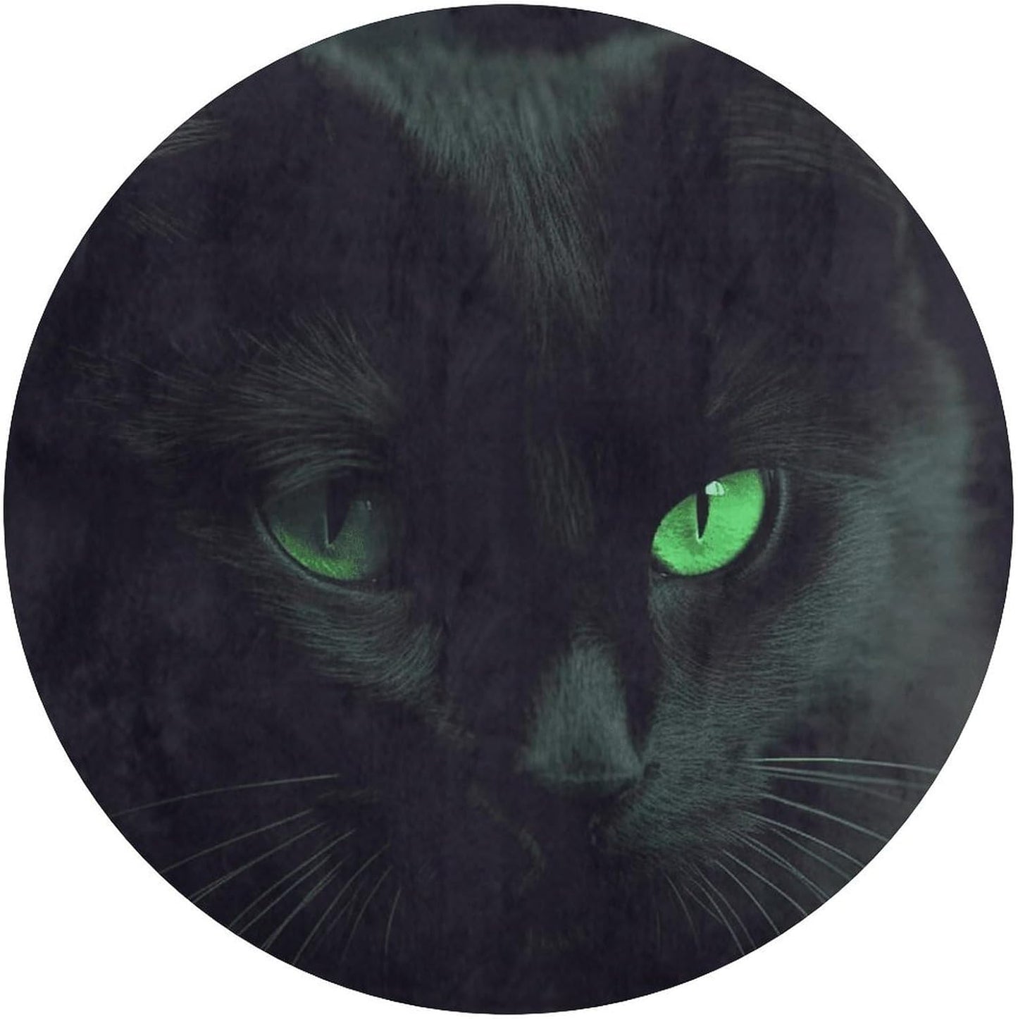 Black Cat Green Eyes Circle Rug Retro Luxury Coral Velvet Floor Mat Non Slip Soft Indoor Floor Carpet Comfy Thickened Area Rugs Modern Aesthetic Minimalist Carpets for Home Decor