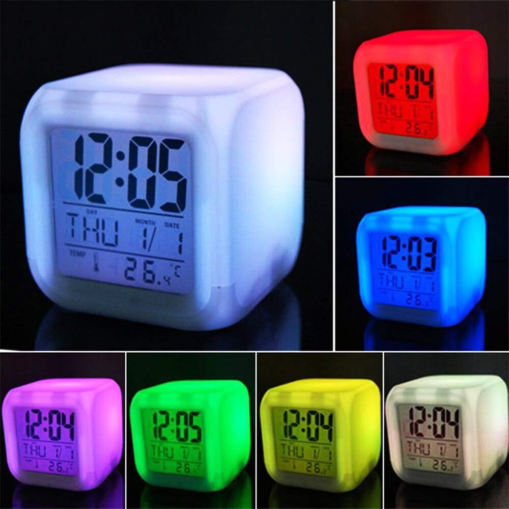 7 Colors LED Alarm Clock Digital Thermometer Alarm Clock Night Light for Kids Bedroom Home Decor Garbage Truck Cartoon