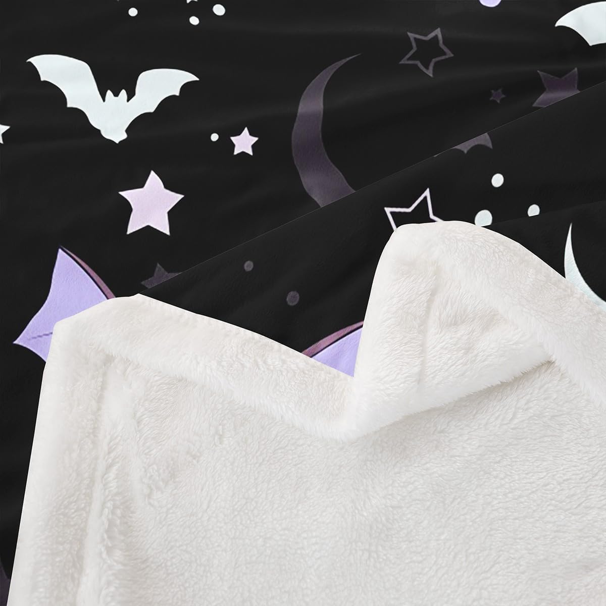 Purple Moon Galaxy Fleece Blanket - 50"x60", Cartoon Bat & Gothic Halloween Throw with Glitter Stars