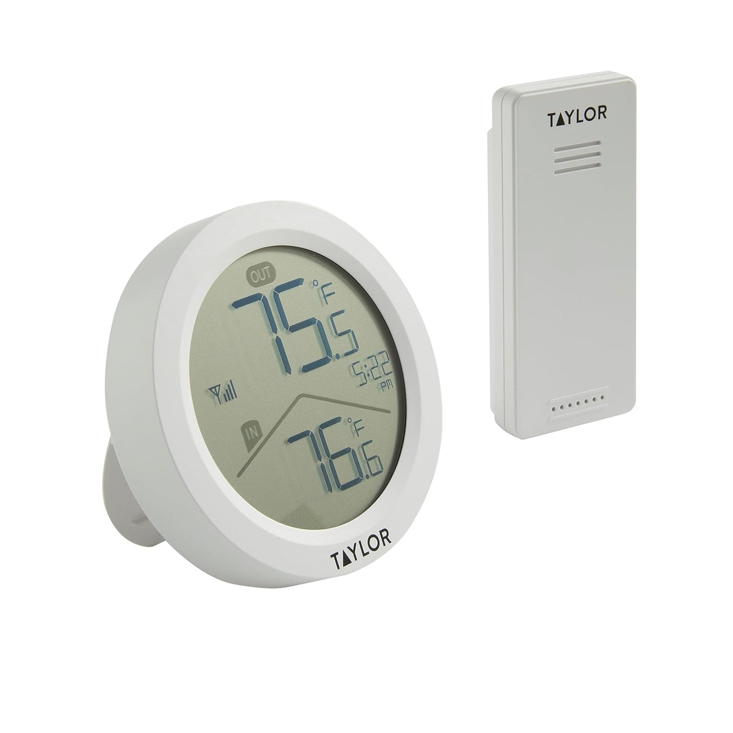 Taylor Digital Wireless Round Indoor Comfort Level Thermometer and Clock, Wireless Remote Sensor, Easy-to-Read Display for Home, Office, Greenhouse, Nursery, and Indoor Areas, LCD, White