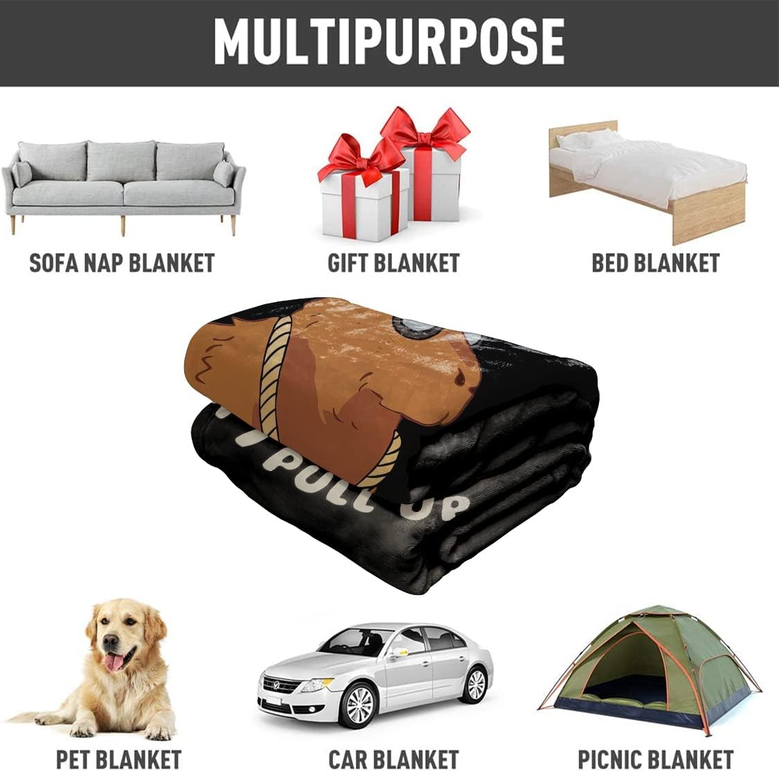 Funny Capybara Throw Blanket, OK I Pull Up Design, Sunglasses Animal Print, Gifts for Capybara Lovers, 60"x80", Black
