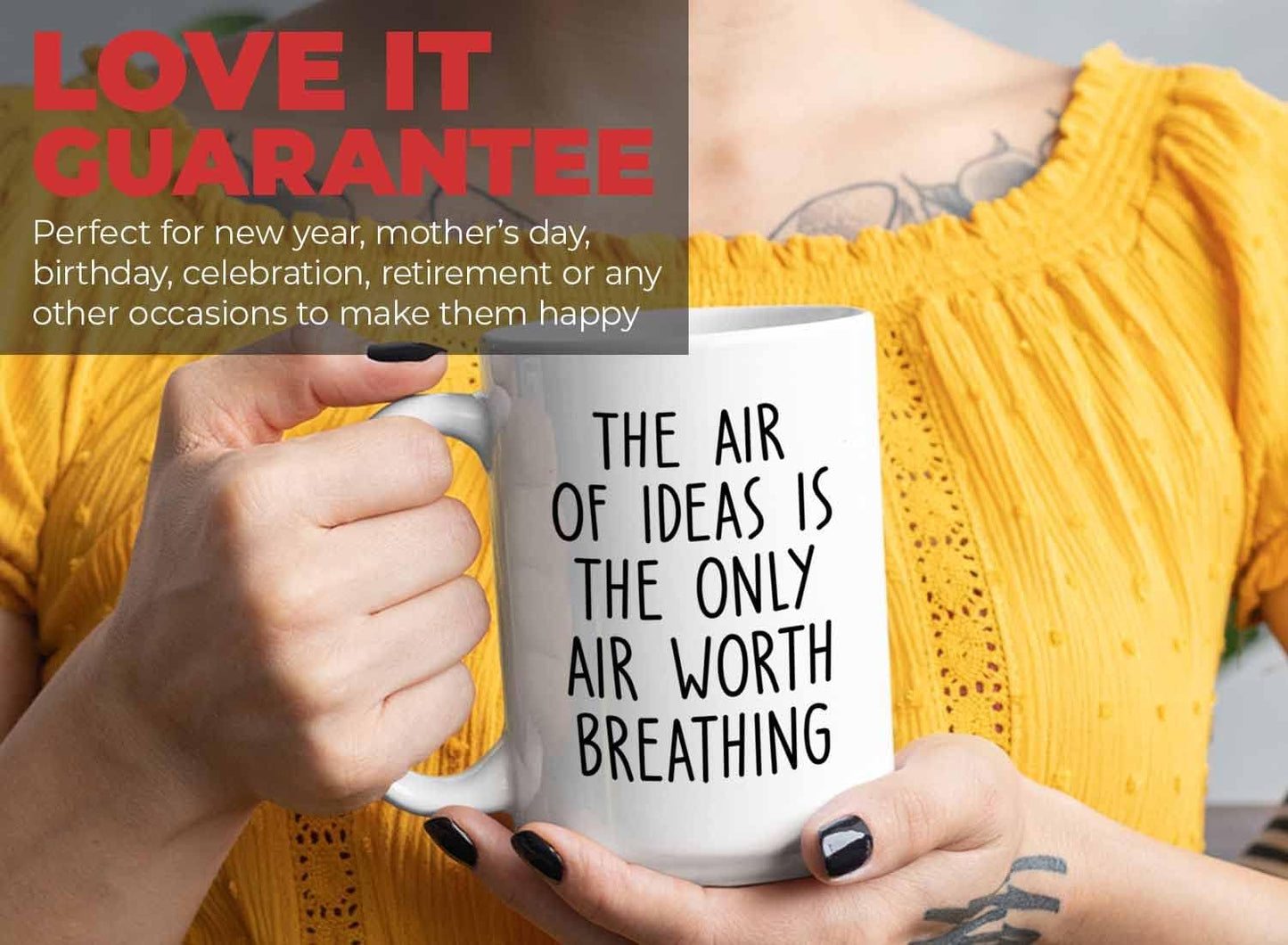 Bubble Hugs Writer Coffee Mug 15oz White - The air of ideas is the only air worth breathing - Reading Book Lover for Bookworm Bibliophile Librarians Author Readers Bookish