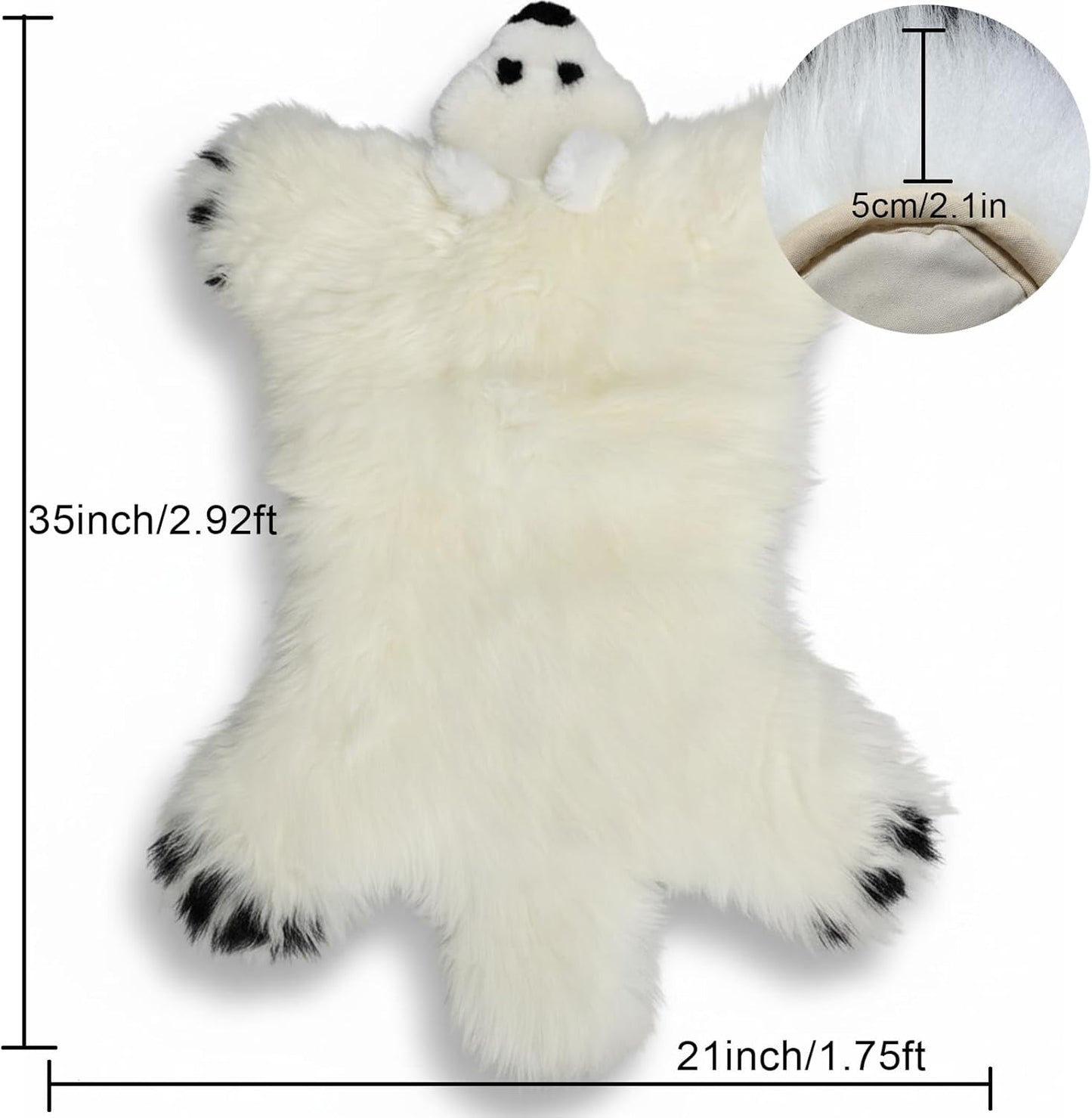 Gracefur Polar Bear Rug for Nursery - Fluffy Shaggy Sheepskin Rug for Kids Bedroom - Cute Soft Bear Animal Shaped Rug for Girls Boys Toddlers Decor