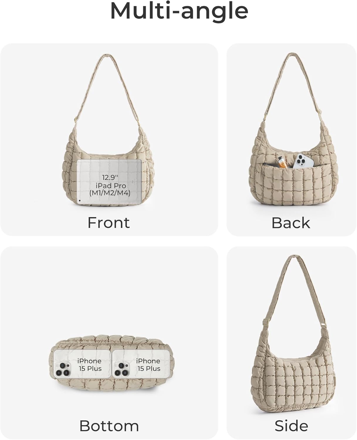 BAGSMART Crossbody Bags for Women, Quilted Puffy Purses for Women, Fluffy Travel Essentials Shoulder Hobo Bag | Compact Purse, w/ adjustable Strap, scratch-resistant, water-resistant, Daily use, travel, weekend getaways