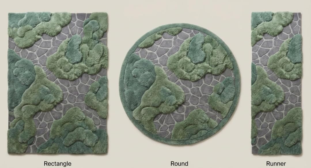 3D Pebble Stone Area Rug, Green Beige and Blush, Fluffy Tufted, Irregular Shape, Living Room Decor (Green with Grey, 8' x 10' Feet)