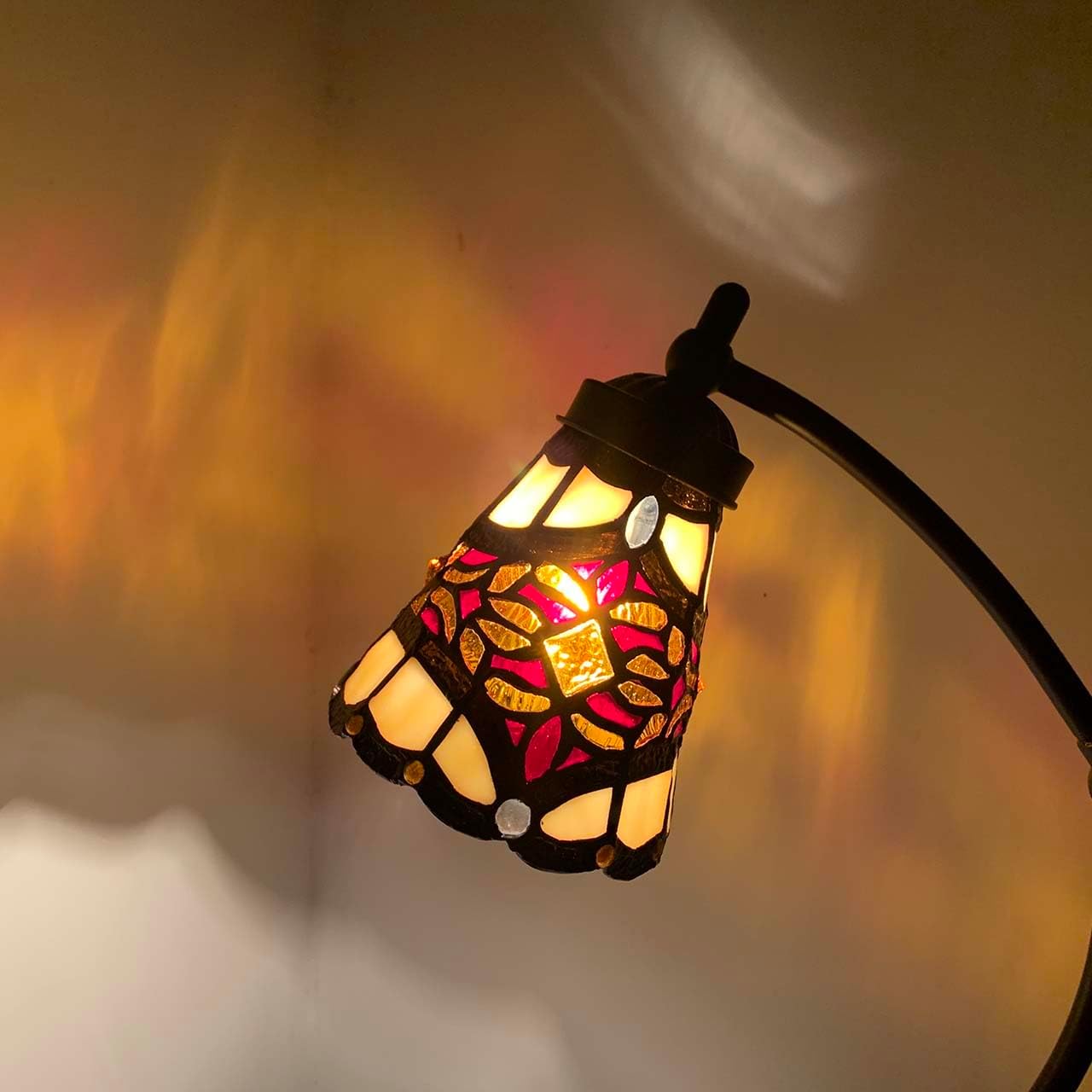 Bieye L10870 Tiffany Style Stained Glass Table Lamp Night Light with Swing Arm Base for Working Reading Home Decoration (Baroque Red)