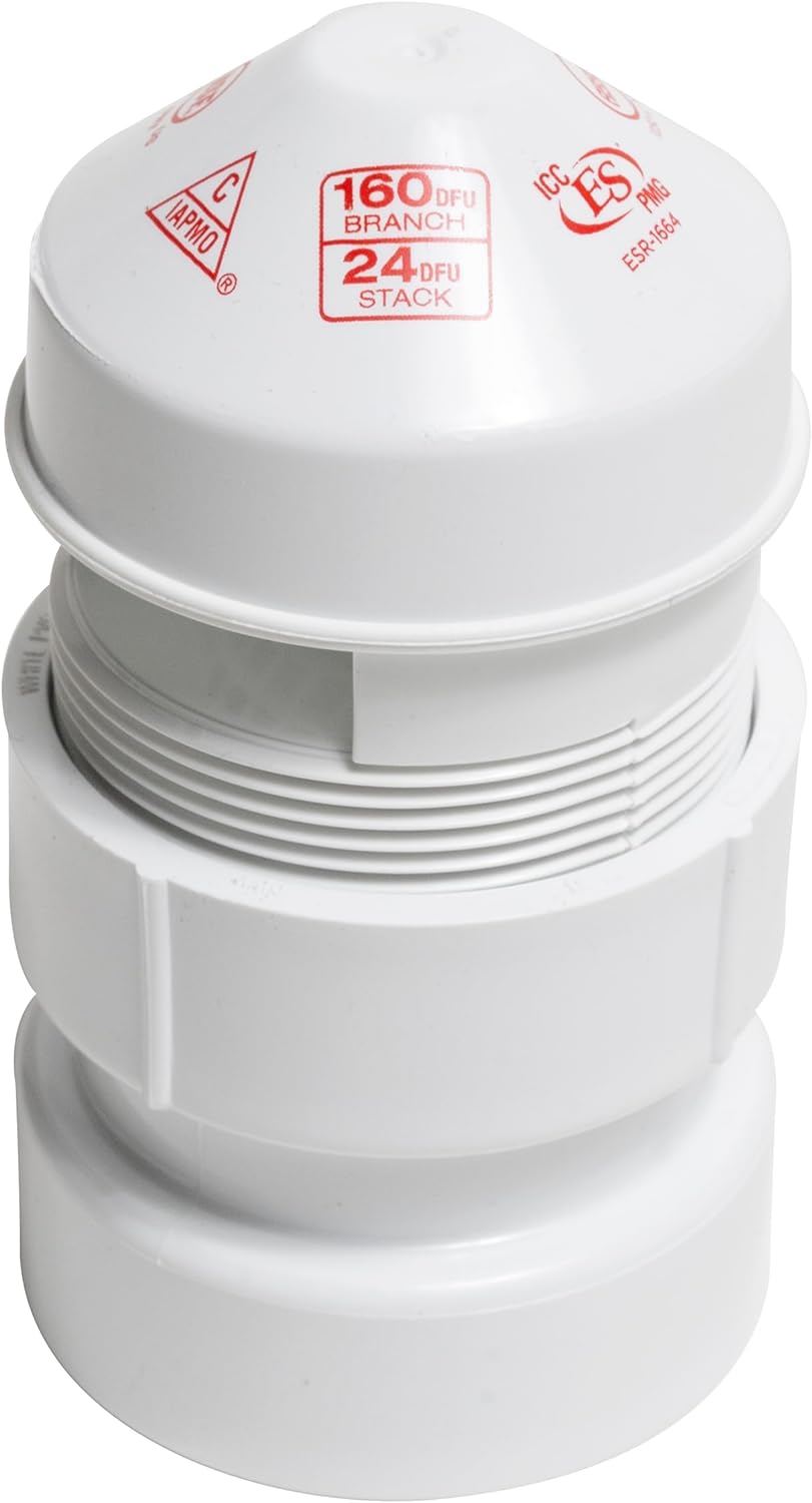 Oatey, 1.5-2", White 39016 Air Admittance Valve with Straight PVC Schedule 40 Adapter Sure-Vent 1.5 in x 2 in. 160 Branch, 24 Stack DFU Capacity