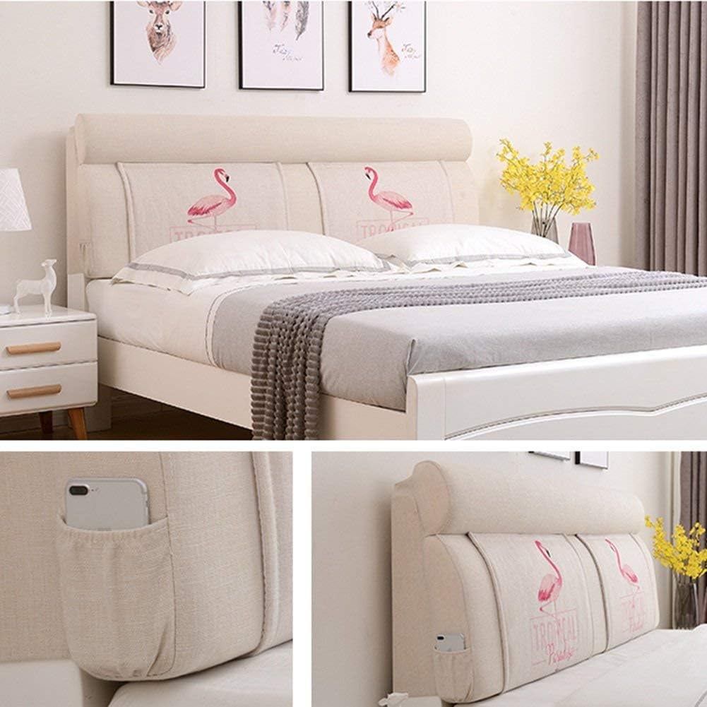 Headboard Bedside Cushion Pads Flax Large Back Sofa Pillow Multifunction Washable,3 Colors, 9 Sizes (Color : 1#, Size : No headboard-155cm)