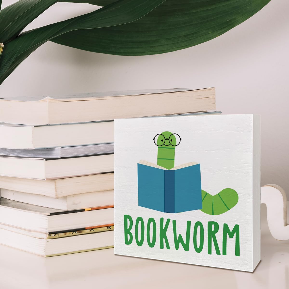 Bookish Bookworm Wood Box Decor Accessories Sign for Home Library Cafe Bedroom Bookshelf, Book Lovers Gifts for Women Bookish Reader Bookworm