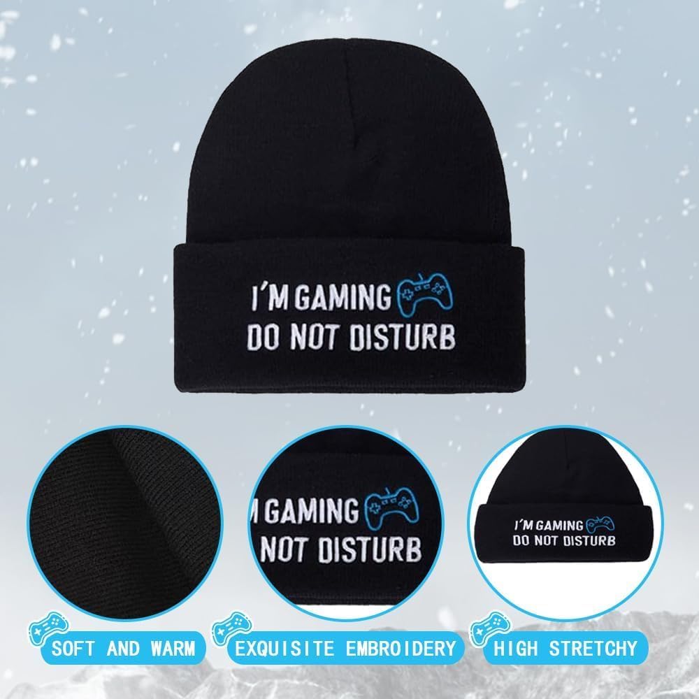 Funny Do Not Disturb Gaming Socks Gaming Beanie Winter Hat,Gamer Christmas Stocking Stuffers for Teens Boys Men Kids Black