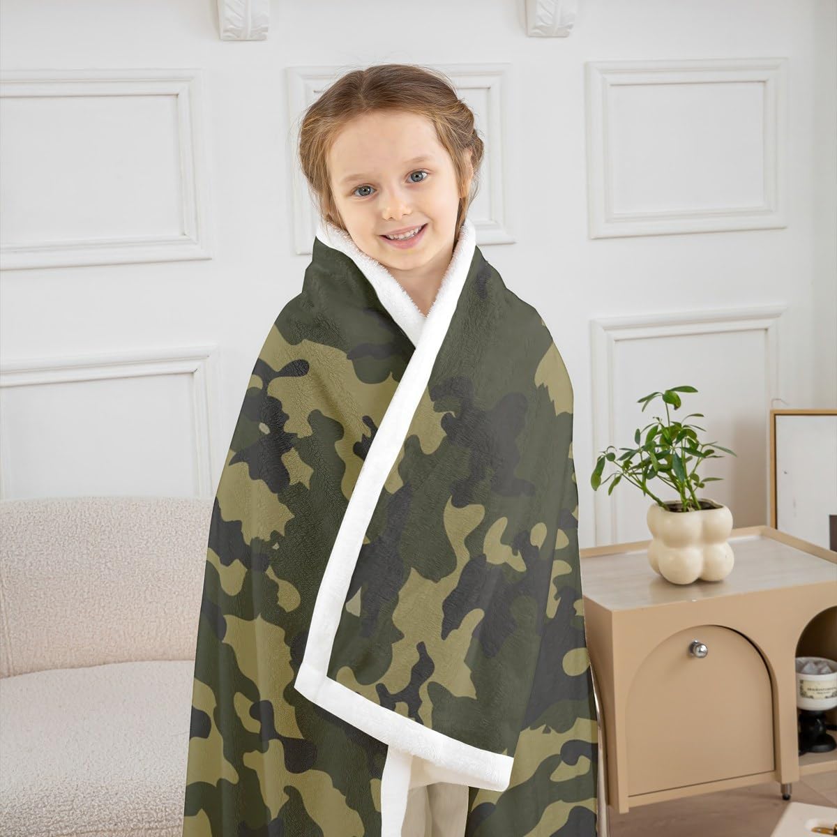 Feelyou Camouflage Sherpa Throw Blanket for Couch Duck Hunter Green Camo Hunting Super Soft Cozy Fleece Army Camouflage Blanket for Winter, Plush Throw Twin 60"x80" All Season