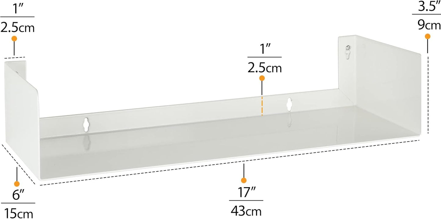 Wallniture U Shape Floating Metal Bookshelf White Set of 2