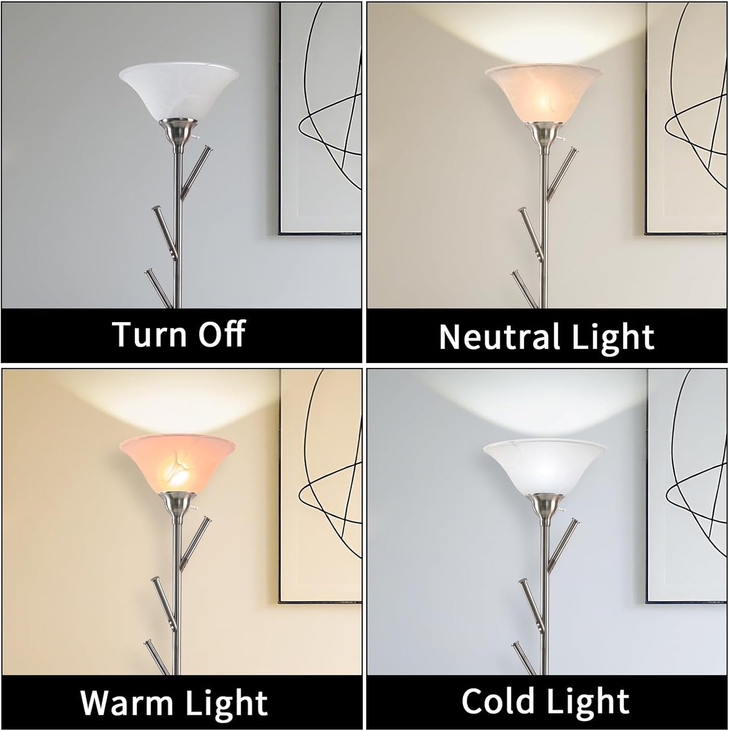 Tall Floor Lamp for Living Room, Torchiere Floor Lamps with 6 Hooks Clothes Rack, Coat Tree of Standing Lamp for Bedroom Office Corner