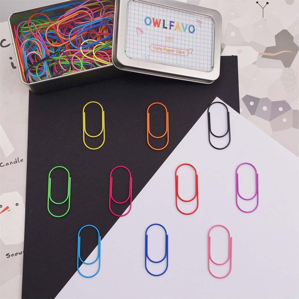 OWLFAVO 100pcs 2 inch Jumbo Paper Clips with Storage Box, 10 Colors, Funny Cute Paperclips Bookmarks Planner Clips for Fun Office Supplies School Gifts Wedding Decoration