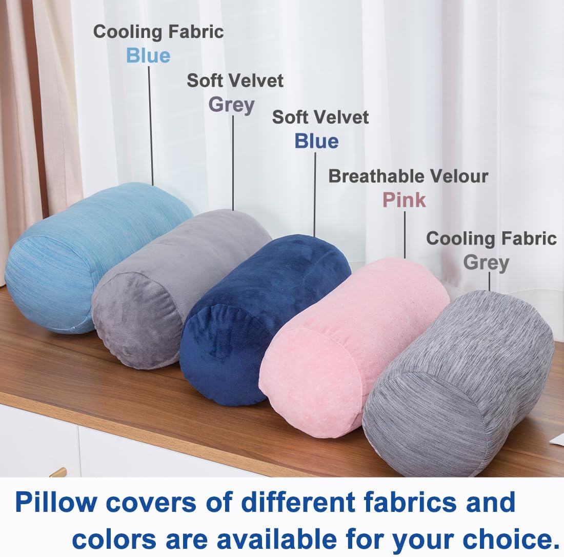 Round Cylinder Bolster Pillow with Removable Cooling Cover, Tube Roll Cervical Pillow for Head, Neck, Back and Legs Support, 13"x 6", Blue