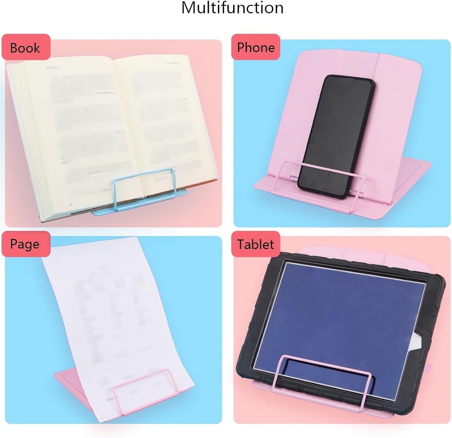Book Stands and Holders for Reading Metal Portable Book Stand, Textbook Cookbook Tablet Stands Holders, 8 x 7 x 8 inch Reading Stand Adjustable Height Book Stands for Kitchen and Office (Blue )