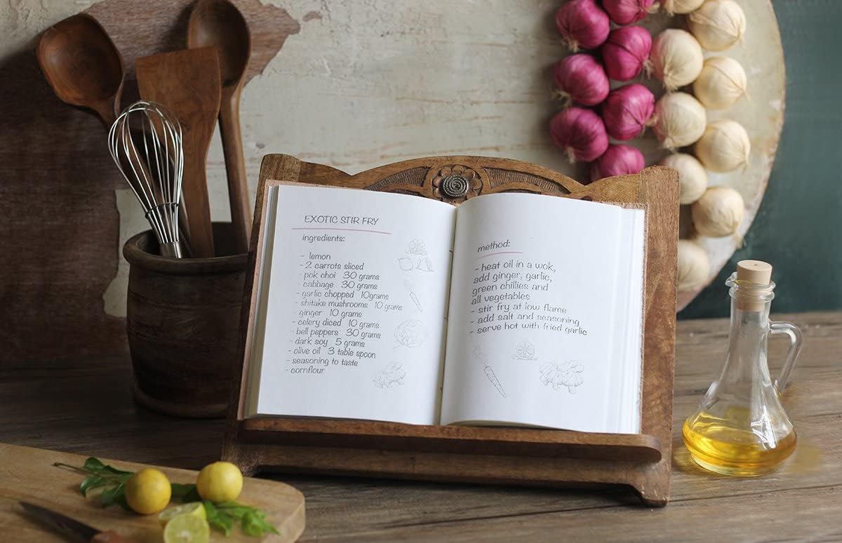 Mother's Day Gifts Wooden Cookbook Stand Recipe Book Holder Stand - Adjustable & Foldable Reading Holder/Kitchen/Office/Desk/Workshop