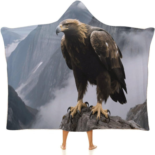 Eagle Standing on A Rock Wearable Hoodie Blanket for Women Men Fleece Blanket with Hood Oversized Warm Cozy Gifts