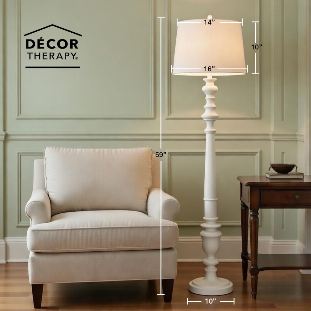 Decor Therapy Benjamin Floor Lamp for Bedroom, Traditional Style, Tall Modern Floor Lamp for Living Room, 150 W, White (19"x 19"x 59")