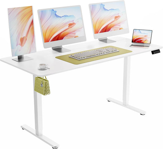 ERGOMAKER 63" Electric Standing Desk, Adjustable Height, Sit Stand Up Desk for Home Office & Computer Workstations, Memory Controller, White