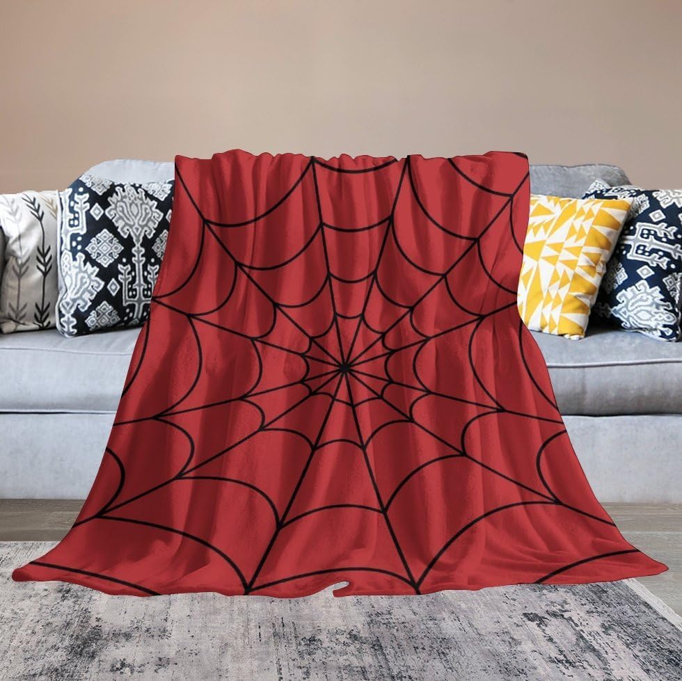Red Spider Web Blanket Gifts for Boys & Girls, Lightweight Reversible Soft Flannel Throw Blanket Cozy Blanket for Kids Teens Perfect Room Decor for Bedroom Living Room Playroom, 51x63 Inch