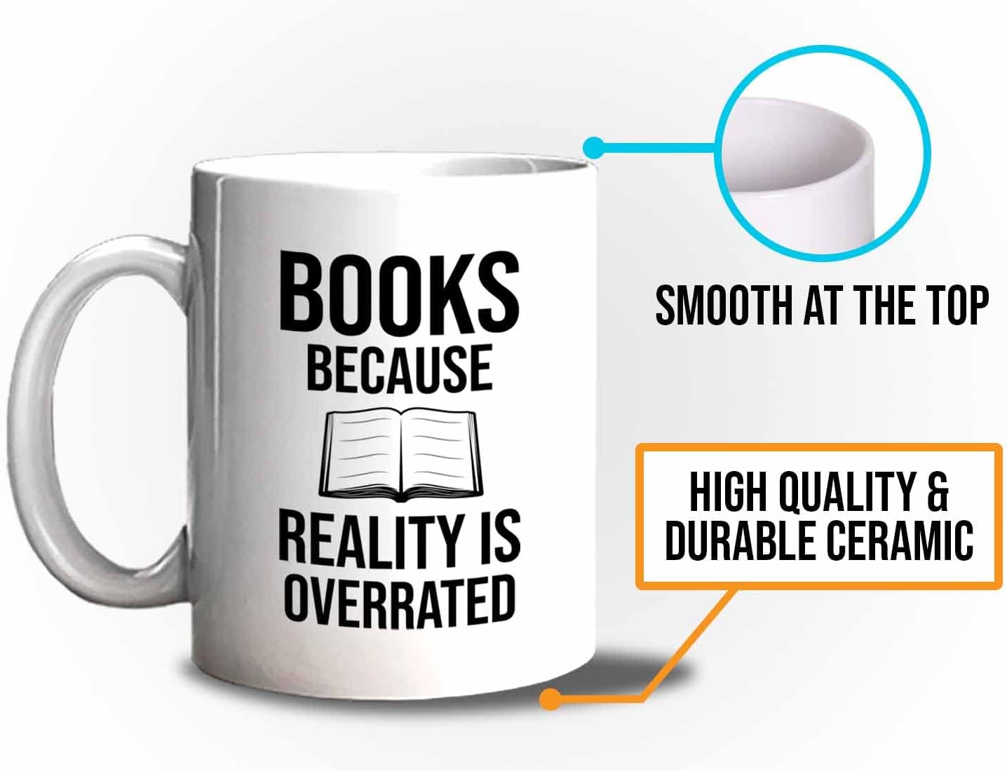 Bubble Hugs Writer Coffee Mug 11oz White - Books Because Reality is Overrated - Reading Book Lover for Bookworm Bibliophile Librarians Author Readers Bookish