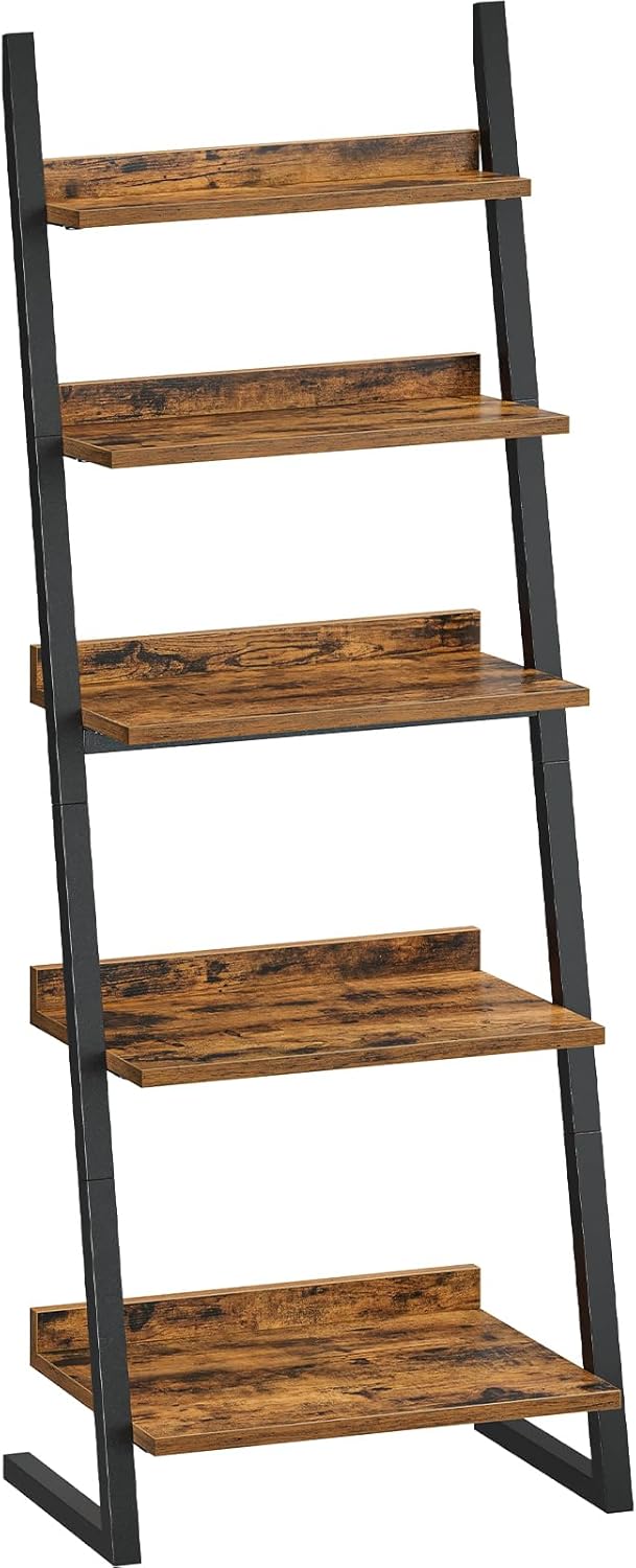 HOOBRO 5-Tier Bookcase, Narrow Ladder Shelf, Small Bookshelf, Corner Storage Shelf, Small Display Organizer for Living Room, Study, Balcony, Bedroom, Rustic Brown and Black BF150CJ01