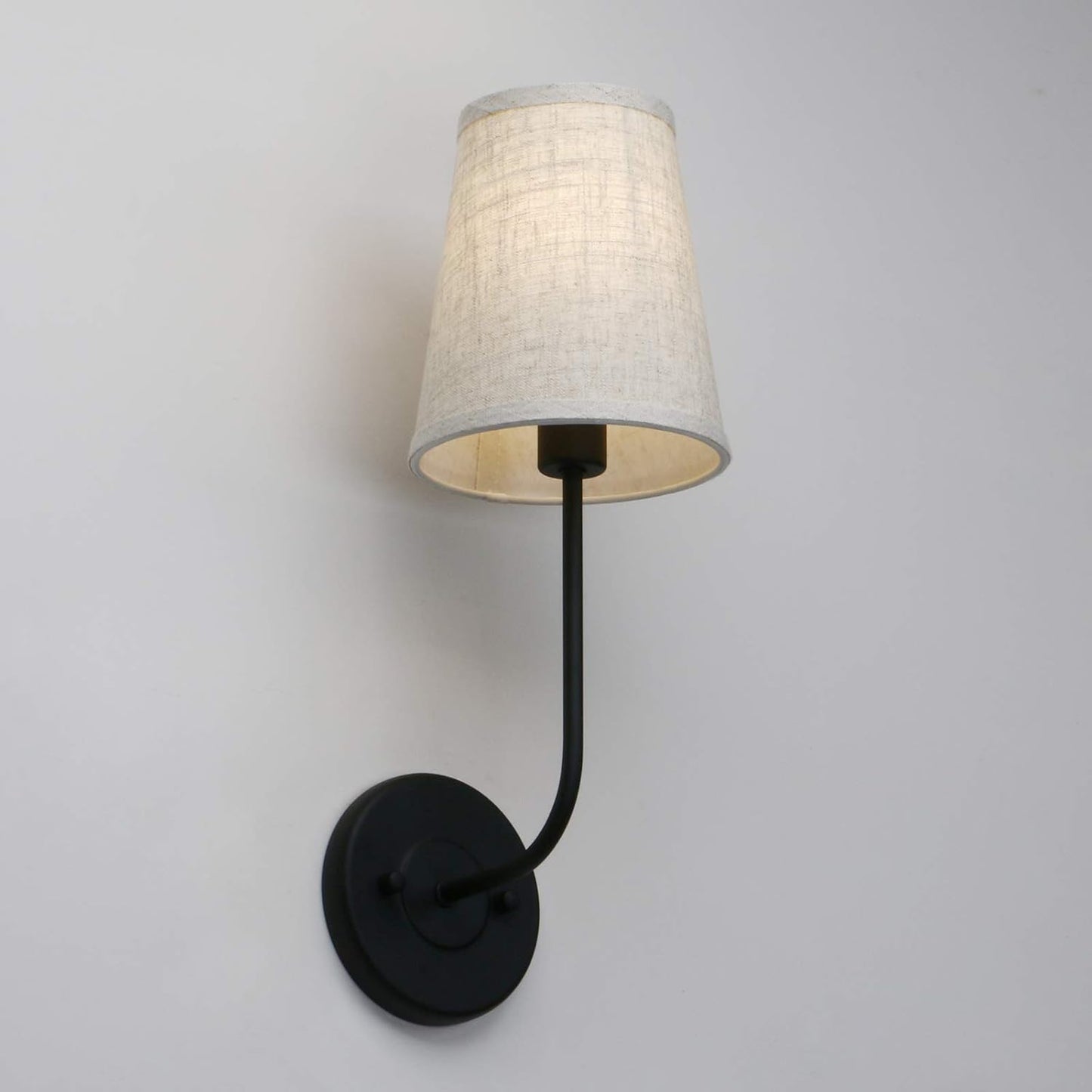 Pathson Set of 2 Vintage Wall Sconces Linen Fabric Shade, Hardwired Bathroom Vanity Lights Dark Black Finish, Industrial Wall Mounted Fixture for Bedroom Living Room (Black)