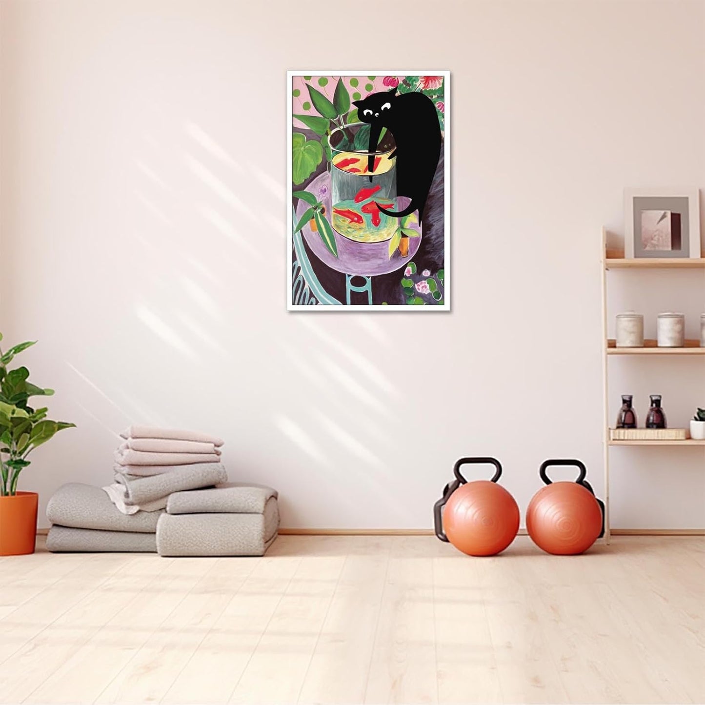 TYOHU Retro Matisse Goldfish And Cat Posters Trendy Funny Black Cat Wall Art Prints Cute Colorful Table Goldfish Prints Painting For Home Bedroom Dorm Wall Decor 12x16in Unframed
