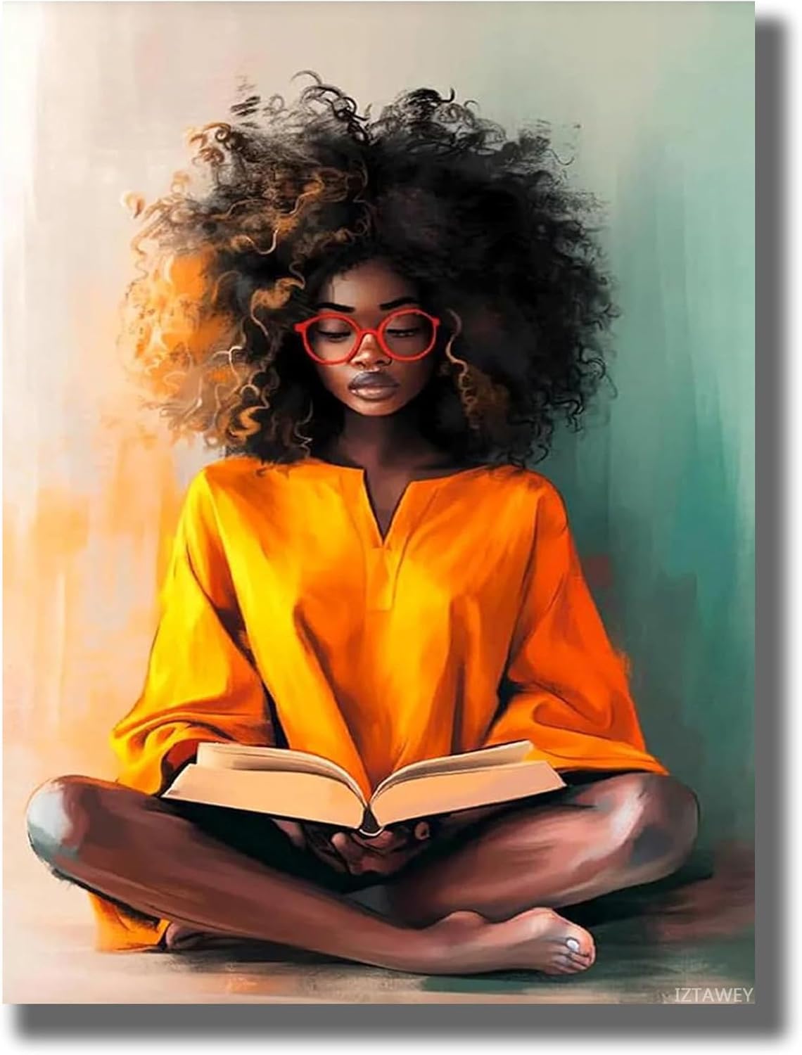 IZTAWEY Black Woman Reading Poster, Black Bohemian Art, African America Black Woman Wall Art For Living Room Unframed 12x16inch