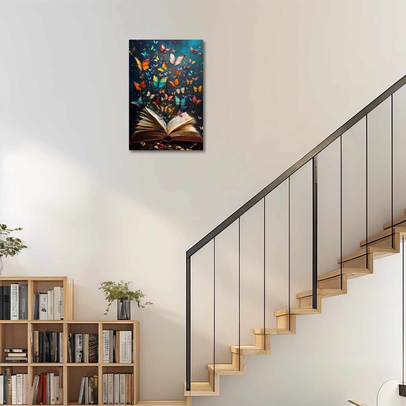 AWPANERAR Butterfly Wall Art Retro Book Paintings Colorful Butterflies in Books Pictures Prints Reading Poster Abstract Aesthetic Canvas Artwork Library Decor (18L x 12W)